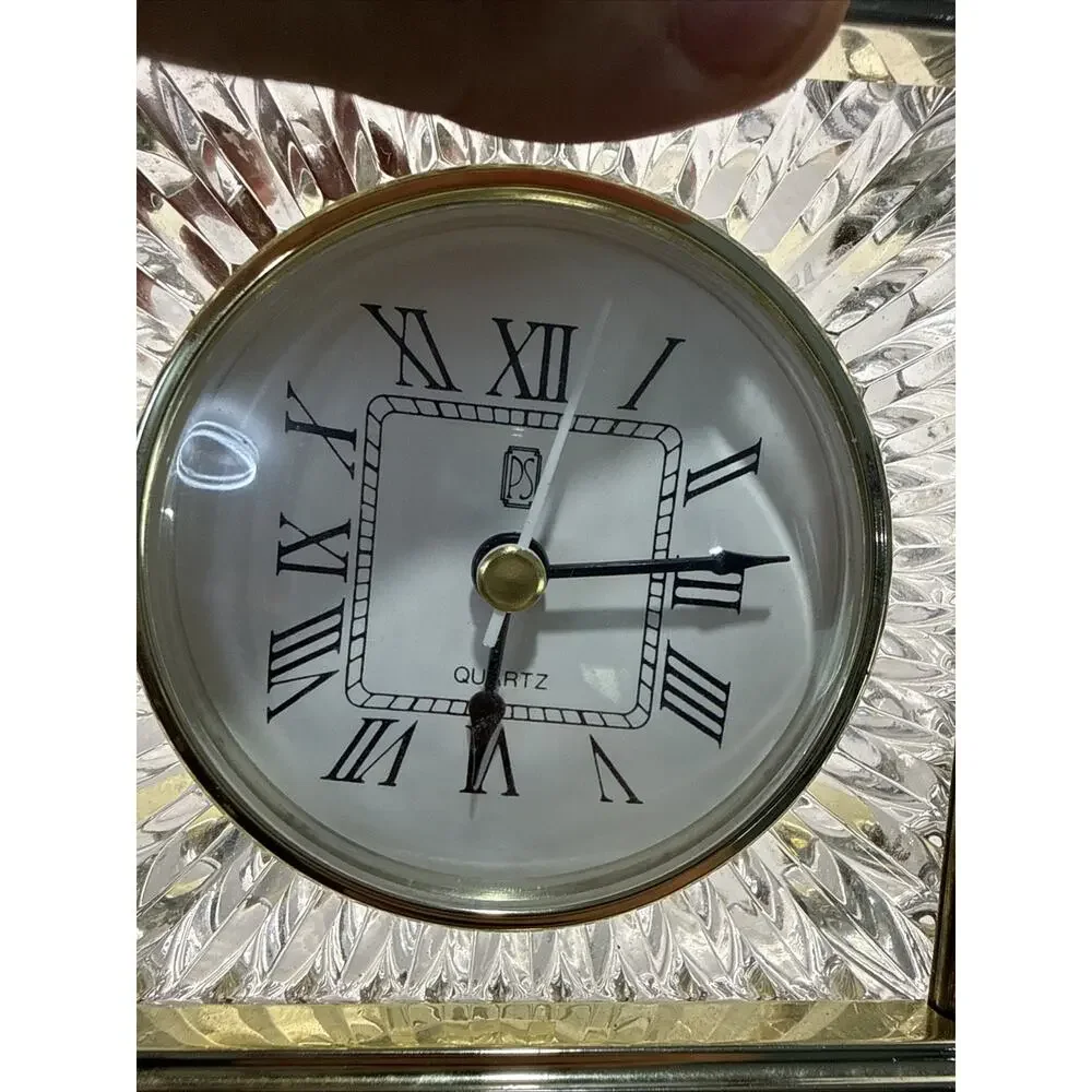 Brass Crystal Quartz Clock Paul Sebastian PS Mantel Shelf Desk Vintage Working *